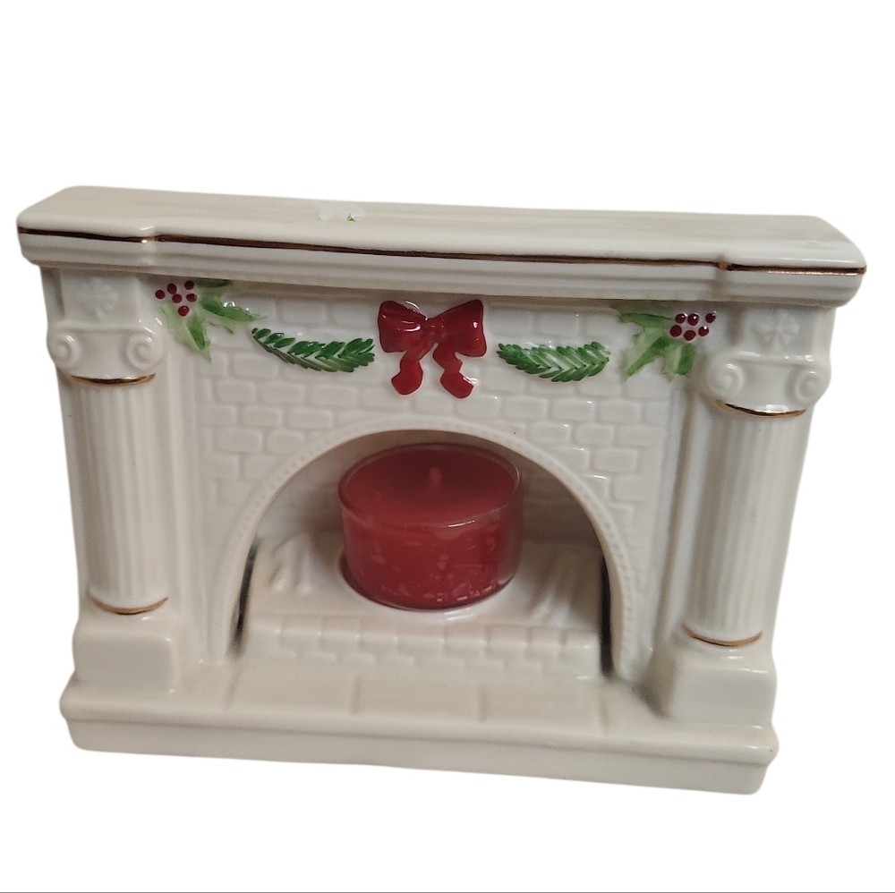 Belleek Fine Parian China Christmas Fireplace Votive Candle Holder  Candle